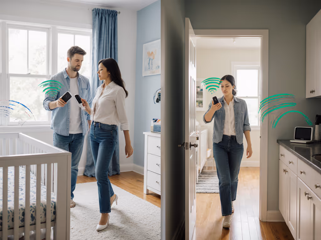 parents_testing_baby_monitor_signal_in_home